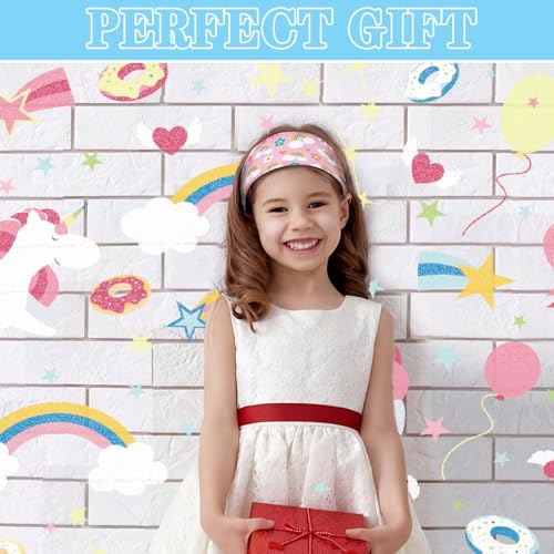 Chunyin 12 Pcs Unicorn Headbands - Rainbow Elastic Hair Accessories
