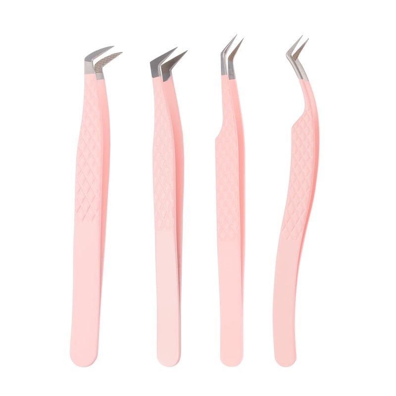 Professional Lash Extension Tweezers - Curved Fiber Tip Eyelash Tweezers for Volume Fans