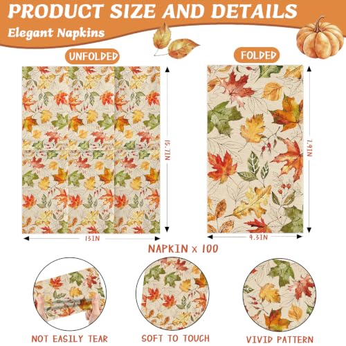 Fall Leaf Paper Napkins - 100pcs Decorative Hand Towels