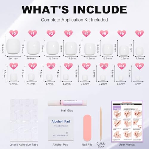 Velvet Mystic Press On Toenails Kit - Bright Red Square Fake Nails with Cateye Finish, 16 Sizes