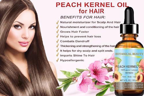 Peach Kernel Oil 100% Pure Cold-Pressed Carrier Oil for Face, Skin & Hair – 4 Fl oz (120 ml)