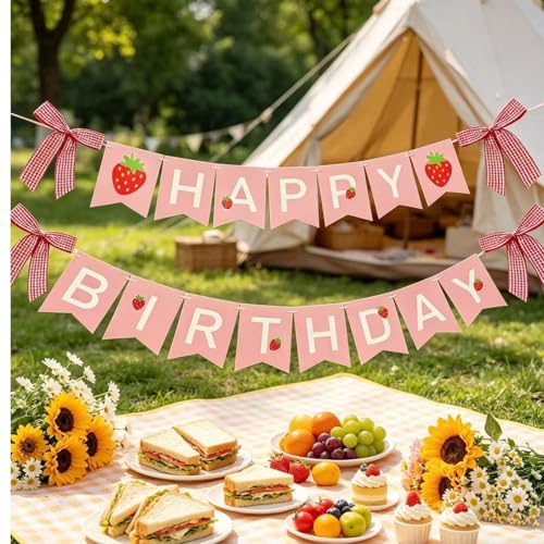 Strawberry Birthday Banner - Reusable Happy Birthday Garland