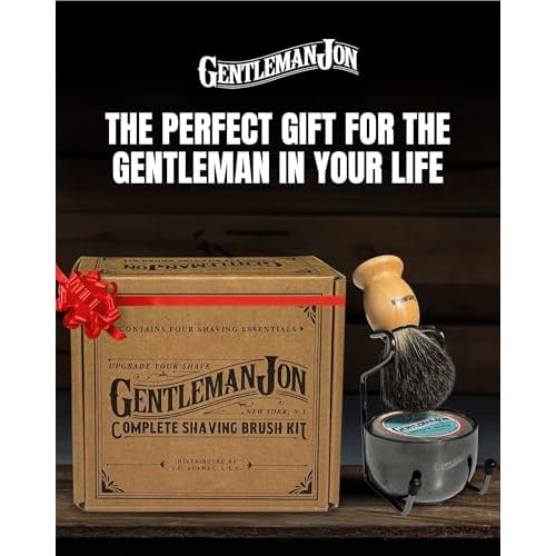 Gentleman Jon Complete Shaving Brush Kit ? Old Fashion Shaving Kit for Men, Includes Shave Brush, Bowl, Soap & Stand, Vintage Wet Shave Mug, Barber-Style 4-Piece Gift Set, Men's Barber Accessories