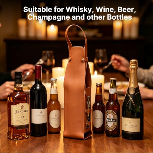 Crymfrynt PU Leather Wine Carrier Bag for Whiskey - Brown
