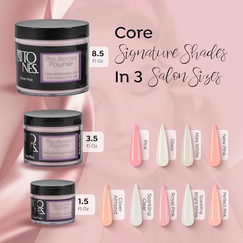 TONES Cover Pink Acrylic Nail Powder 1.5 oz | Soft Nude Pink, Non-Yellowing, MMA-Free Salon-Quality