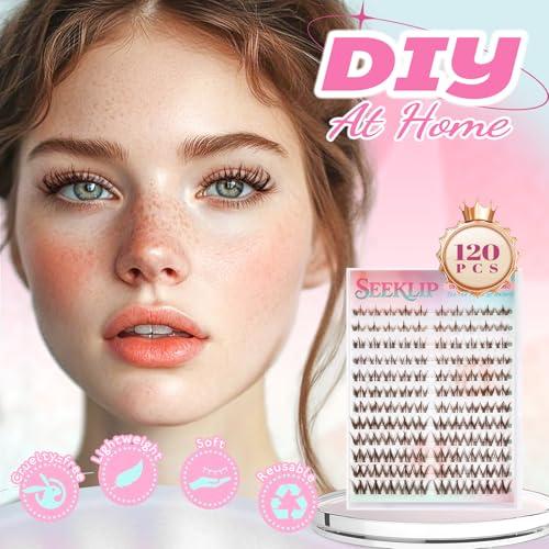 SeekLip Narcissus-Brown Manga Lash Clusters D Curl Brown Eyelashes for Natural Look