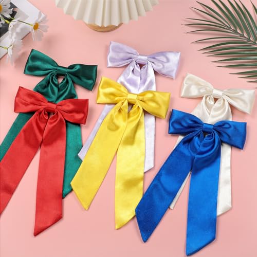 WantGor Satin Long Tail Bow Hair Clips for Women - Red
