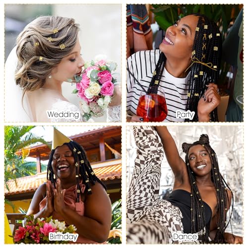 50Pcs Gold Hair Jewelry for Braids - Adjustable Cuffs & Charms