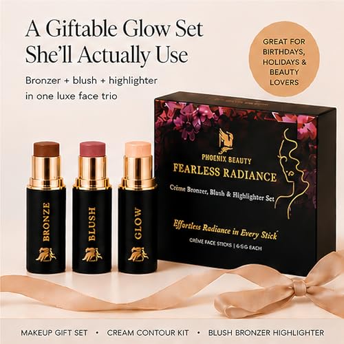 Cream Contour Stick Set ? Blush, Bronzer & Highlighter Trio | Hydrating, Buildable, High-Pigment Makeup with Shea Butter & Vitamin E | Phoenix Beauty Gift Set (Enchanted)