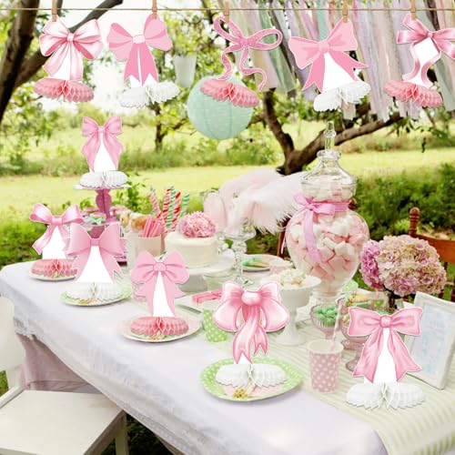 12 Pcs Pink Bow Honeycomb Centerpieces for Party Decor