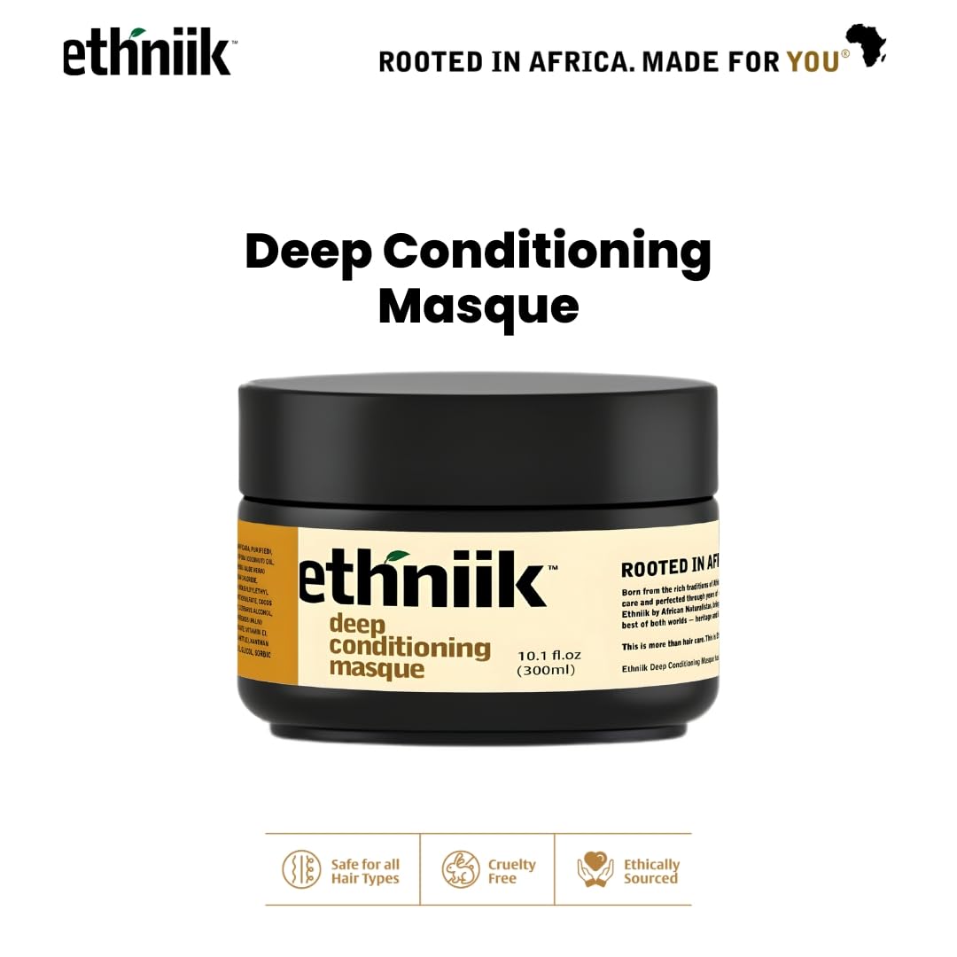 ETHNIIK Deep Conditioning Masque – Intense Hair Treatment for Dry & Damaged Hair | Revitalizes, Softens & Adds Shine | With Coconut Oil, Aloe Vera, Honey & Vitamin E – 10.1 fl.oz