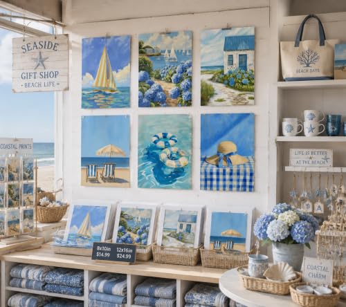 6-Piece Coastal Hydrangea Canvas Wall Art Set - Nautical Decor