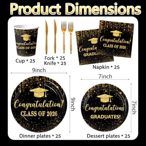 Class of 2026 Graduation Party Plates & Napkins Set for 25