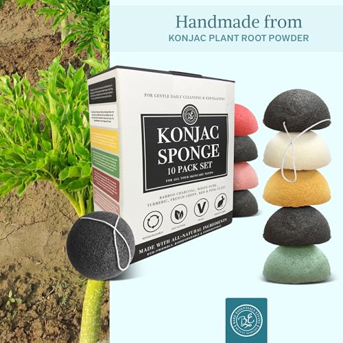 Bare Essentials Living Konjac Sponge Set - 10 Pack Natural Exfoliating