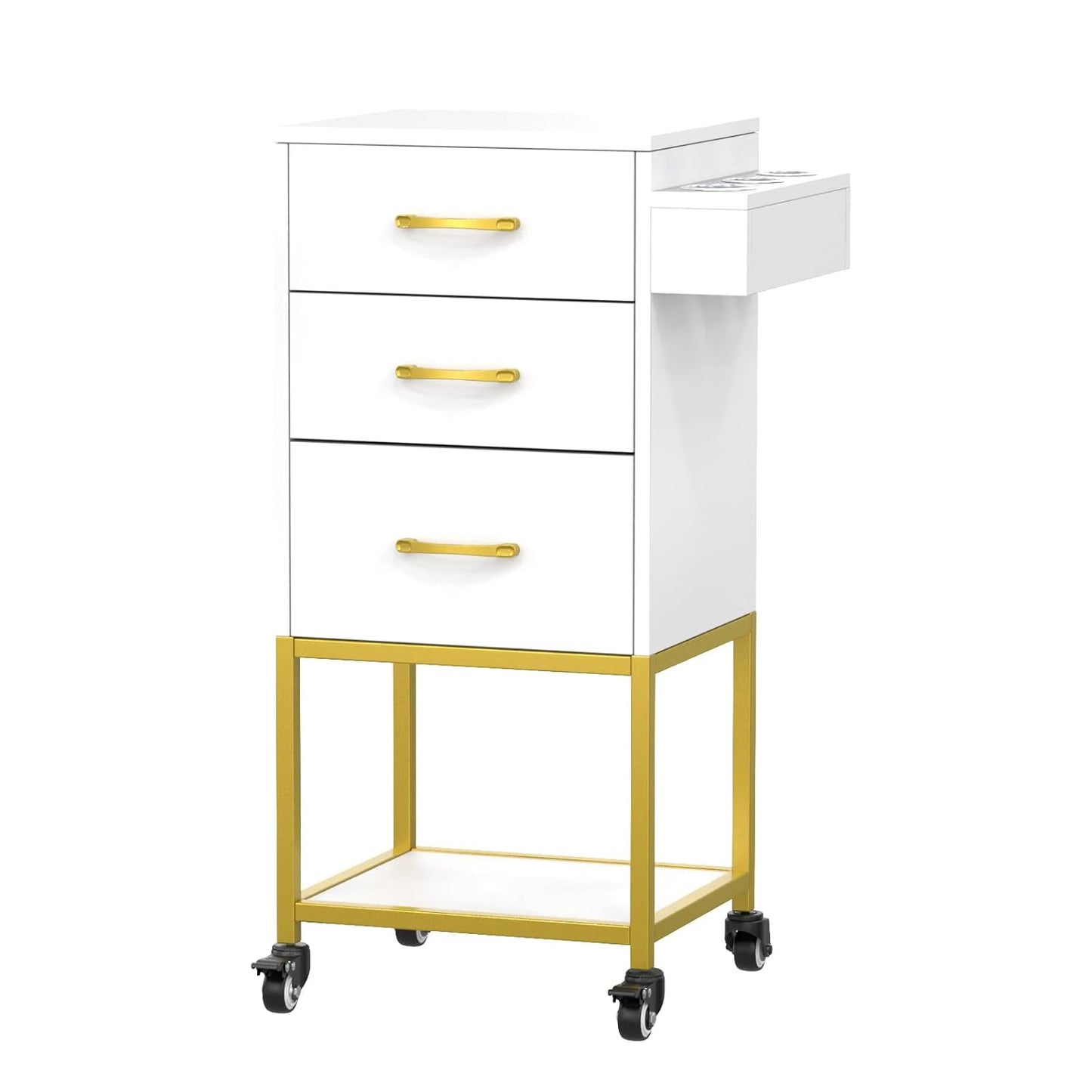 Salon Storage Trolley Cart - Wooden Hair Cabinet with Dryer Holder & Drawer | Stylish Organizer for Spa & Barbershop, Black