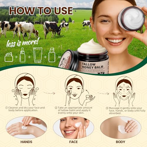 Beef Tallow Balm with Raw Honey – Deep Moisturizer for Face & Body 2.1 OZ