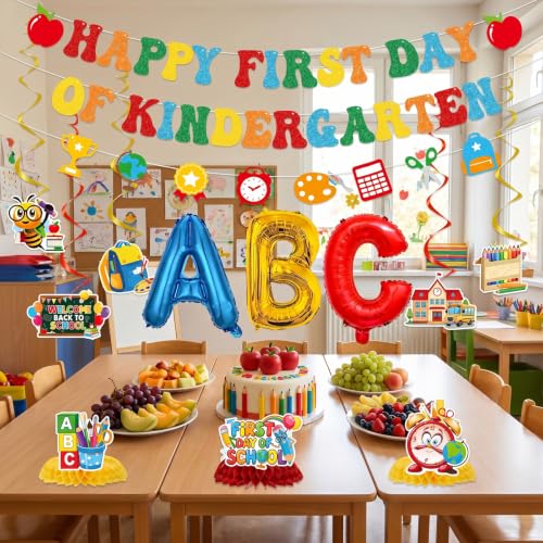 Happy First Day of Kindergarten Decoration Set - 14 Pcs Banner & Balloons