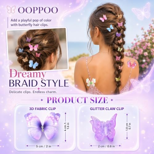 40 Pcs Glitter Butterfly Hair Clips Set for Girls & Women
