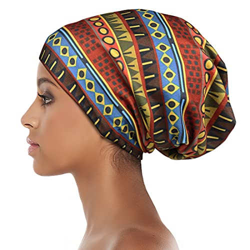 Heerf Bronze One Size Sleep Knitted Satin Bonnet for Curly & Locs Hair - Extra Large African Print Hair Wrap for Black Women