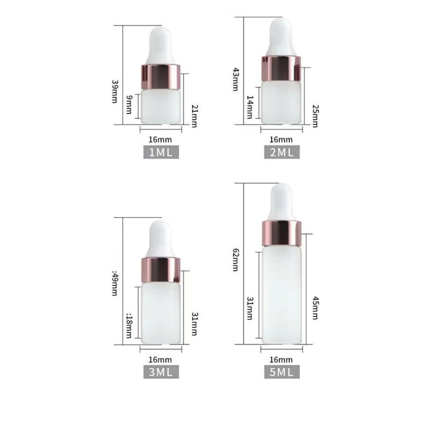 4 Pcs of 1ml, 2ml, 3ml, 5ml Dropper Bottle, Bottles with Dropper, glass dropper bottle, Clear Liquid Container for Essential Oils, Perfume (Opaque)