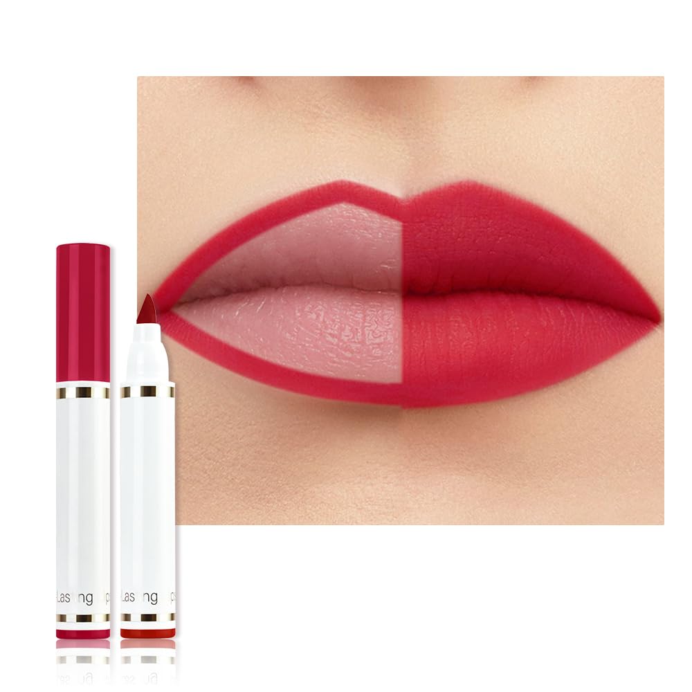 Warm Brown Dual-Tip Liquid Lip Liner Pen - Waterproof Matte Finish for Full Coverage & Precision Lining | Long-Lasting Makeup Tool