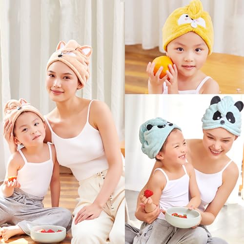 iNelihoo Pink Fox Kids Hair Towel Wrap - Absorbent, Quick-Dry Turban for Girls 0-9