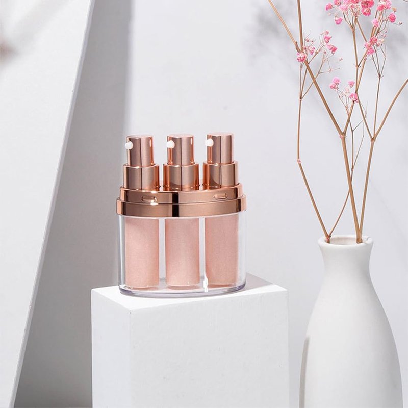 Healeved Mini Lotion Bottle 3-Pack Refillable Cosmetic Container Portable Push Down Pump Dispenser for Travel Skincare Creams Serums Makeup Remover 3.89X2.94X1.29 Inches