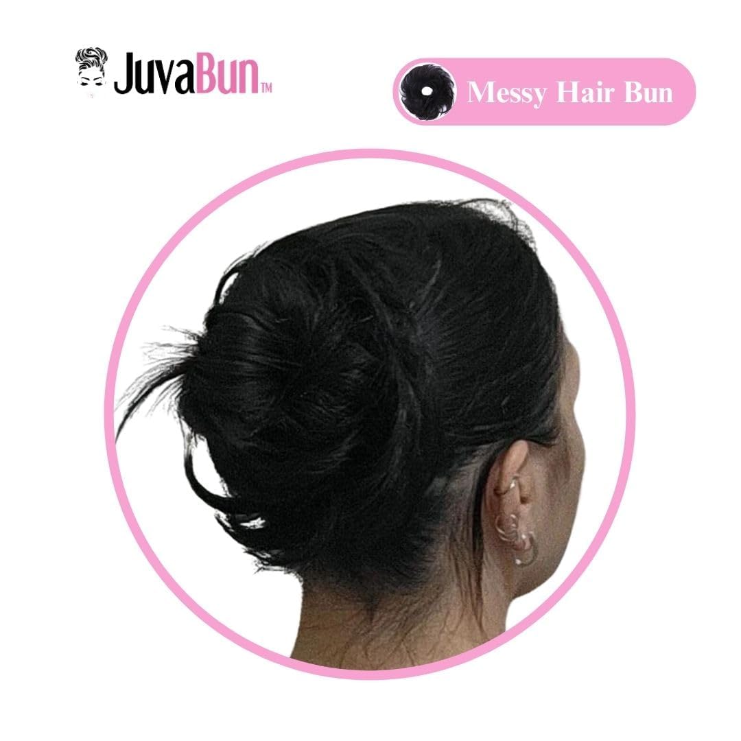 Juvabun Small Messy Bun Hair Piece Black – Wavy Curly Synthetic Chignon Scrunchie for Women, Mini Updo Hair Bun Extension for Thin Fine Hair, Washable Natural Looking Hairpiece Daily Wear