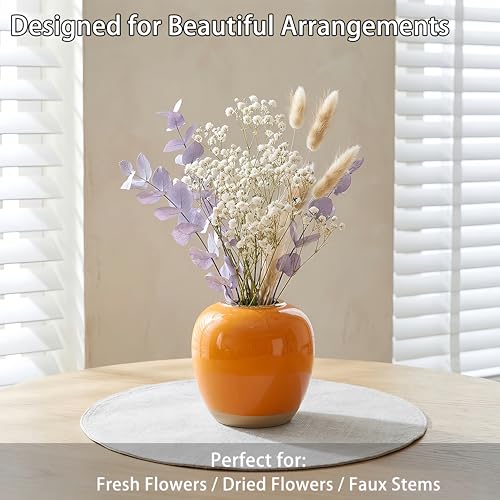 Modern Orange Ceramic Vase | 6.89 Inch Glossy Finish for Home Décor