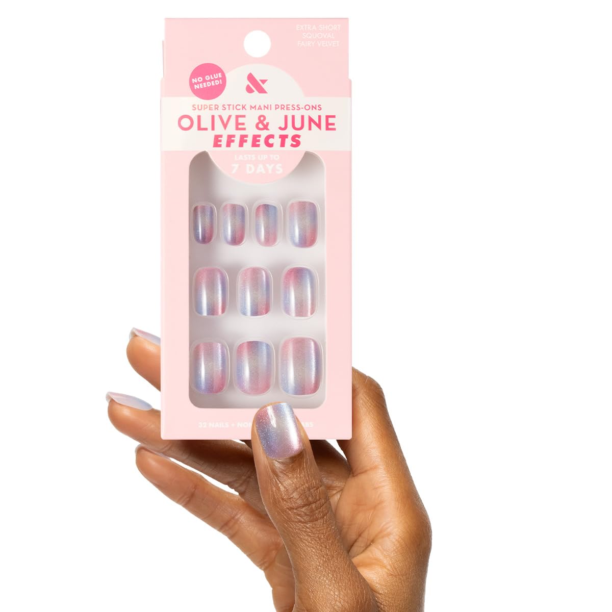 Effects Super Stick Mani Press On Nails - Extra Short Round | 32 Tabs in 16 Sizes | Non-Toxic & Easy On-Off