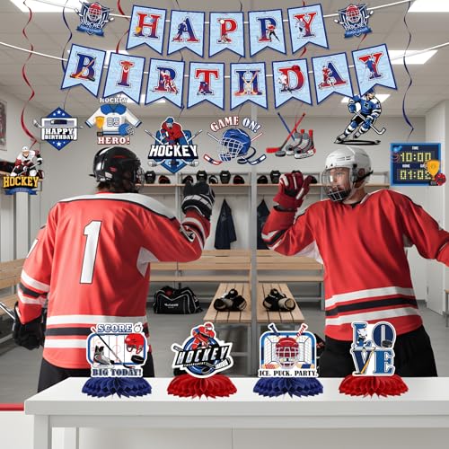 Hockey Birthday Party Decorations Set - 14Pcs Banner & Centerpieces