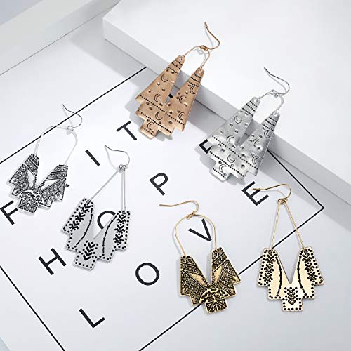 Zealmer Silver Geometric Drop Earrings for Women - 6.6cm Fan Shape Statement Jewelry