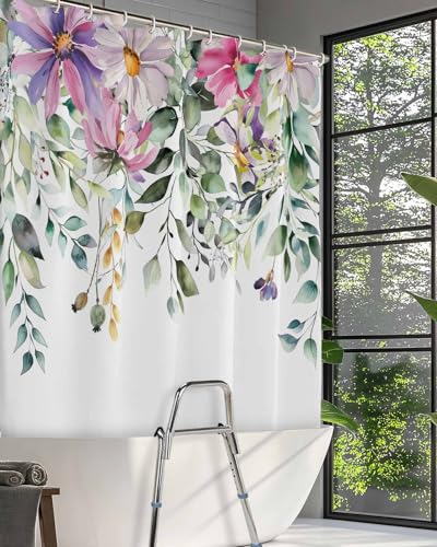 Floral Eucalyptus Split Shower Curtain - 72" Waterproof Fabric