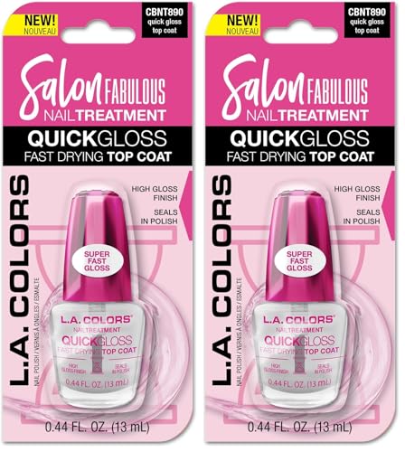 L.A. COLORS Salon Fabulous Quick Gloss Fast Drying Top Coat - Pack of 2, 0.18 Fl Oz