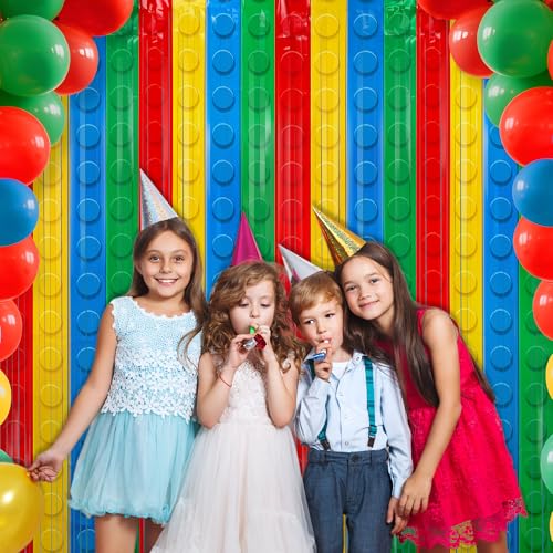 Building Block Foil Fringe Backdrop - 2 Pack 3.3x6.6 Ft Party Decor