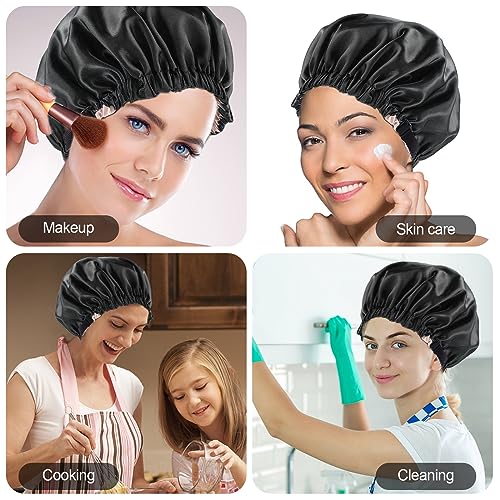Large Black Satin Silk Bonnet for Sleeping - Hair Protection & Care