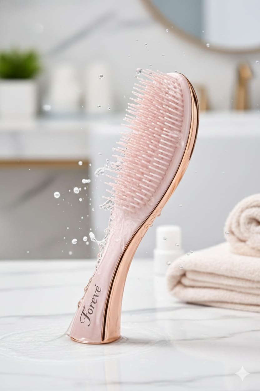 Forevé Detangling Hair Brush - Painless Anti-Breakage Brush for Curly, Thick & Straight Hair | Rose Gold Design