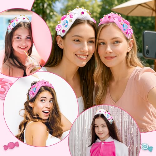 Pink Candy Knotted Headband for Women Girls - Candyland Party Accessory