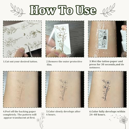 Epuxiael Wild Flower Semi Permanent Tattoos - 2 Week Long Lasting Body Art for Adults