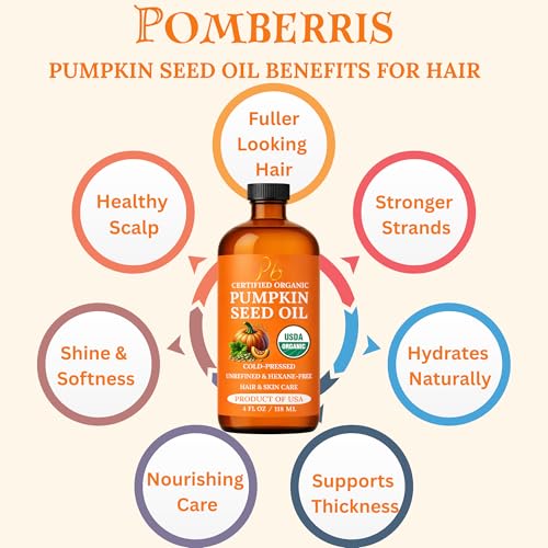 Pumpkin Seed Oil ? USDA Organic, Cold-Pressed & 100% Pure, Unrefined, Pumpkin Oil for Hair Growth, Dry Skin & Face ? Natural Anti-Aging Moisturizer & Hair Oil for Dry, Damaged Hair ? Glass Bottle