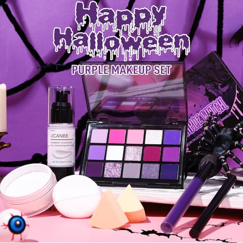 UCANBE Purple Halloween Makeup Kit – 15-Color Eyeshadow Palette & Face Makeup
