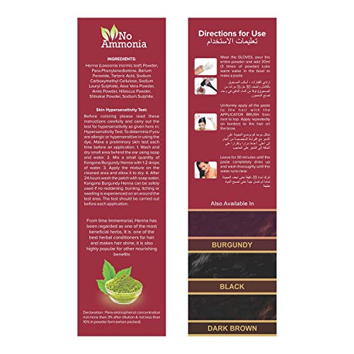 Kangana Burgundy Henna Hair Dye Powder - 1 Pack (50g) for Grey Coverage, Ammonia-Free, Easy Home Application