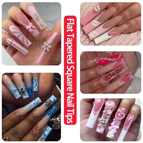 Dudjndjd 504 Pcs No C Curve Square Nail Tips with Box, XXXL Half Cover Clear Nails for Acrylic & Nail Art