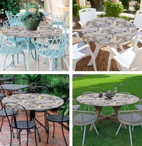 Elastic Edge Round Tablecloth for 36-44" Tables - Wrinkle-Resistant Polyester, Marble Design