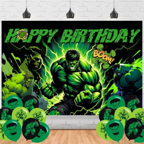Green Hero Birthday Party Backdrop 5x3FT - Cartoon Decoration