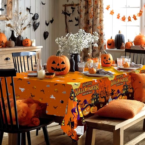 OQOQ Halloween Tablecloth Set - 3 Packs, 108x54 Inches, Orange