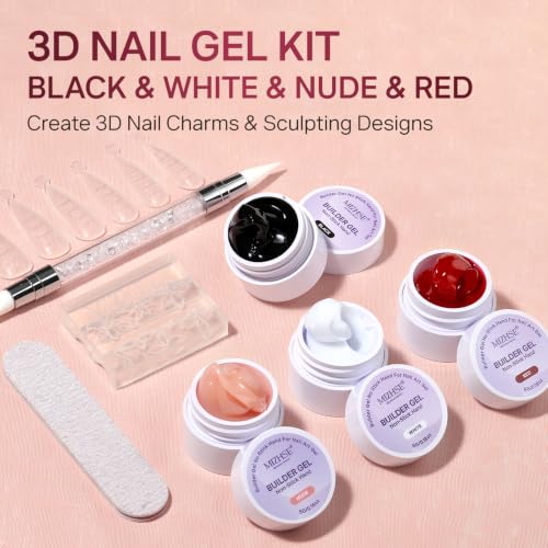 MIZHSE 4-Piece 3D Nail Art Sculpting Gel Kit with Flower Mold