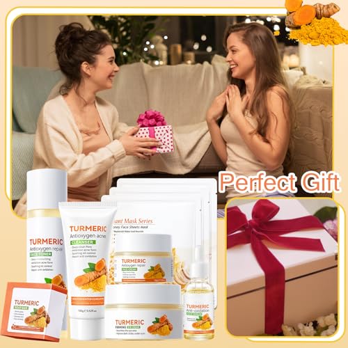 Turmeric Skin Care Set - 9 Pcs with Honey Masks, Soap & More