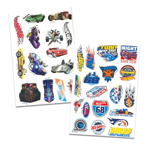 Hot Wheels Temporary Tattoos Kids Party Favors Bundle with Door Hanger