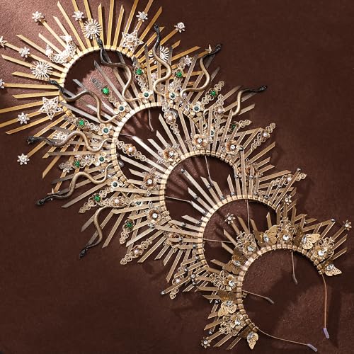 Gold Spiked Flower Halo Crown Headband - Greek Goddess Design